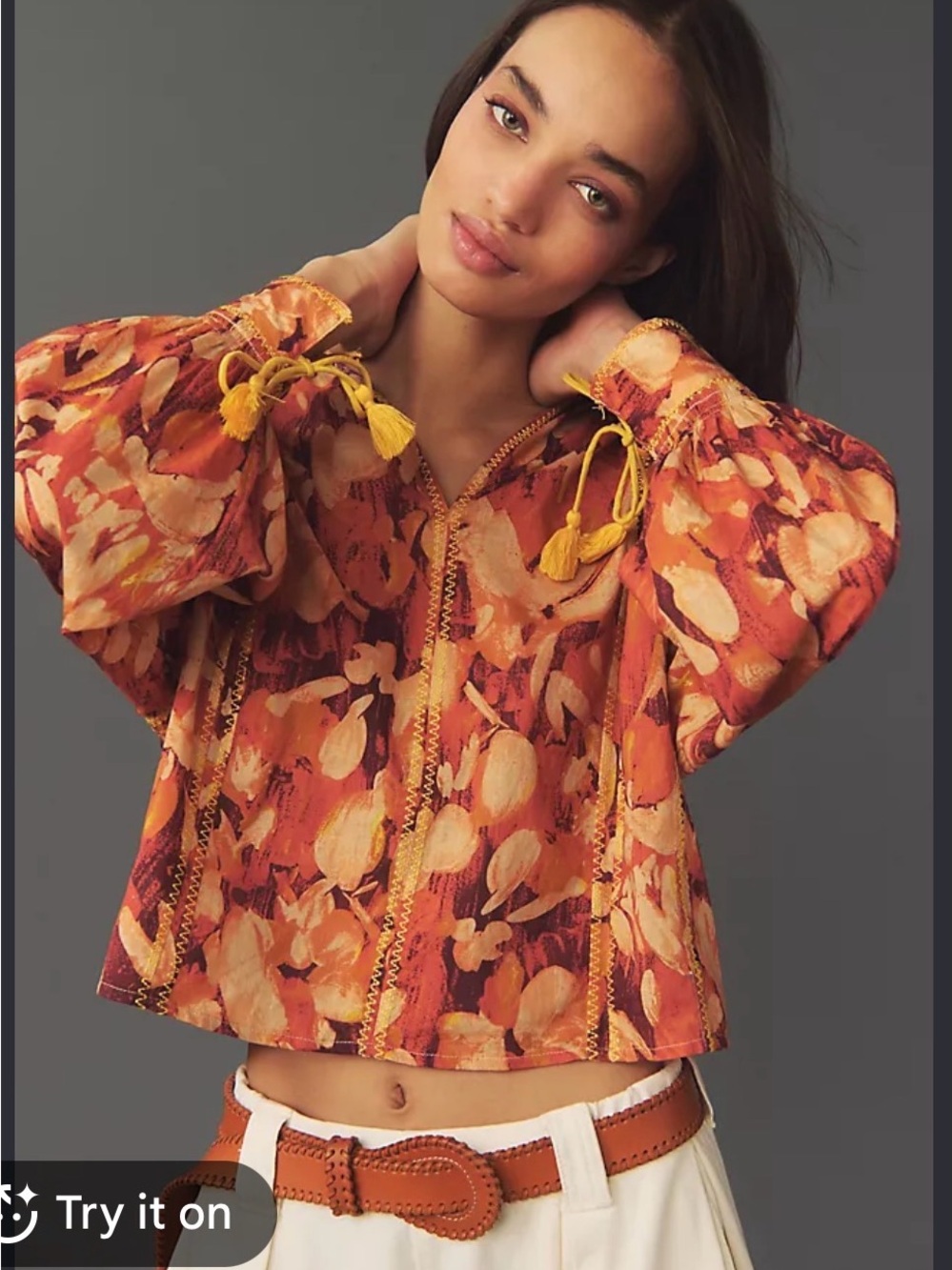 By Anthropologie Tassel Stitched Blouse size large